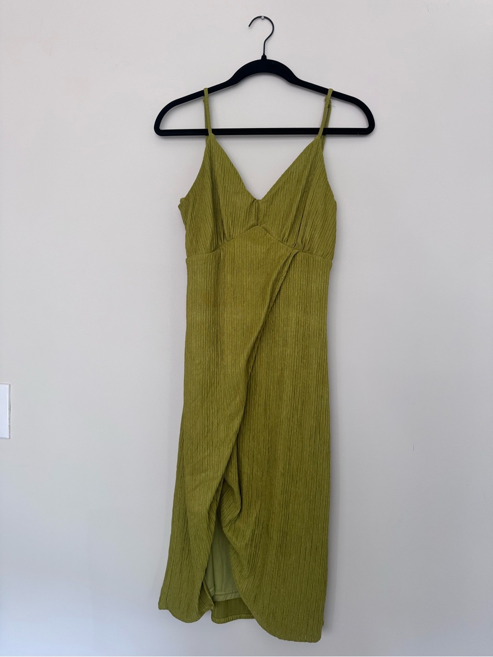 Lulu's Olive Green Wrap-Front Midi Slip Dress